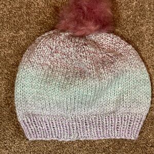 Handmade Pastel Knit Beanie with Fluffy Pom Pom